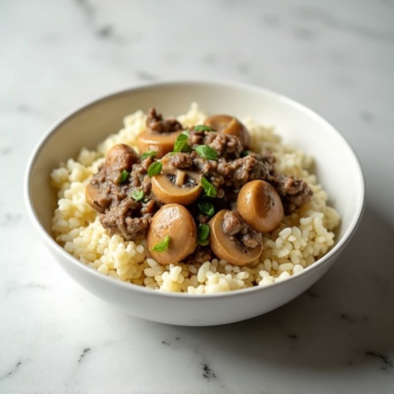 Creamy Mushroom Beef Stroganoff with Cauliflower Rice