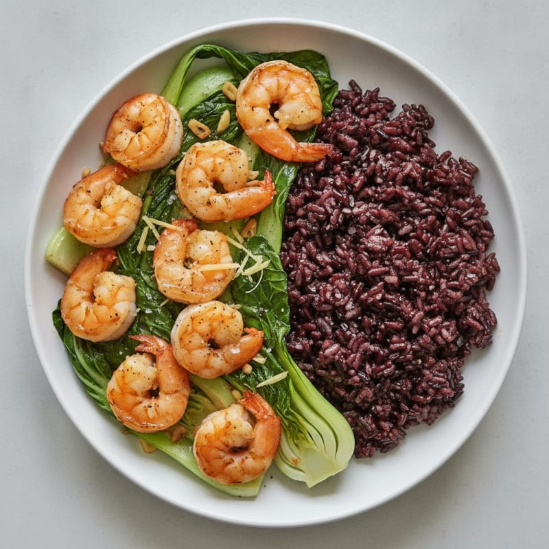 Garlic Shrimp with Purple Sticky Rice