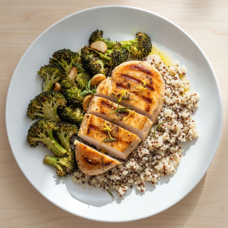 Grilled Chicken Breast with Quinoa and Roasted Broccoli