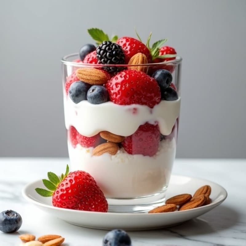 Greek Yogurt Protein Parfait with Mixed Berries and Almonds
