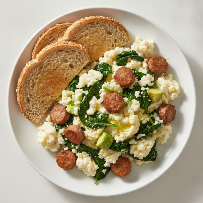 Egg White and Turkey Sausage Scramble with Spinach