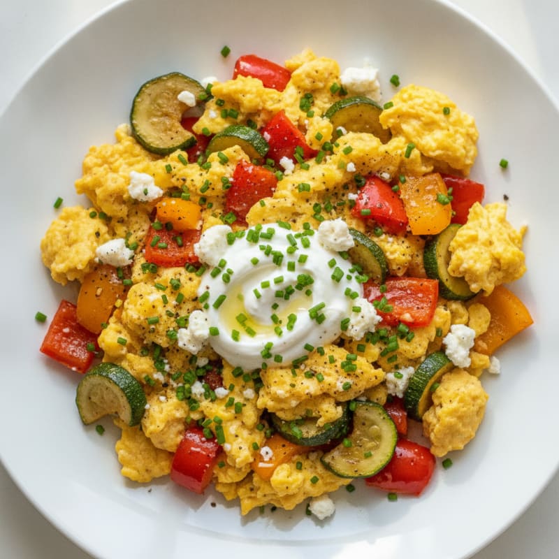 Hearty Scrambled Eggs with Roasted Vegetables