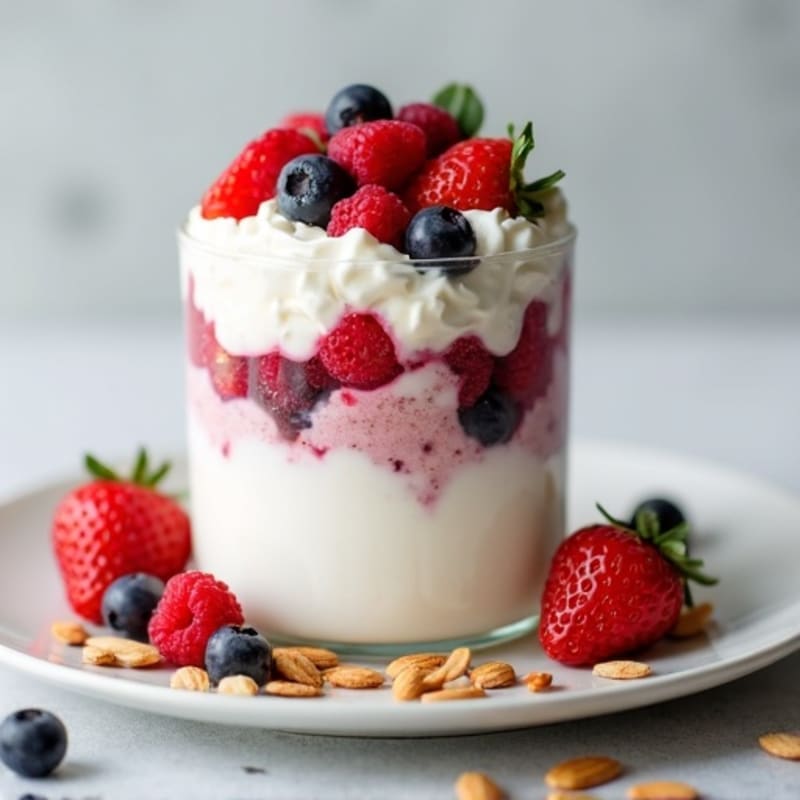 Greek Yogurt Protein Parfait with Mixed Berries and Almonds