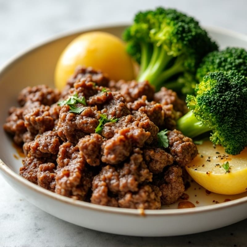 Lean Ground Beef and Potato Skillet with Roasted Broccoli