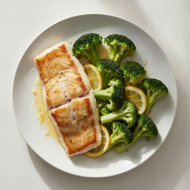 Seared Cod with Steamed Broccoli and Lemon