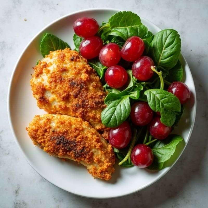 Crispy Baked Chicken with Fresh Grape and Greens Salad