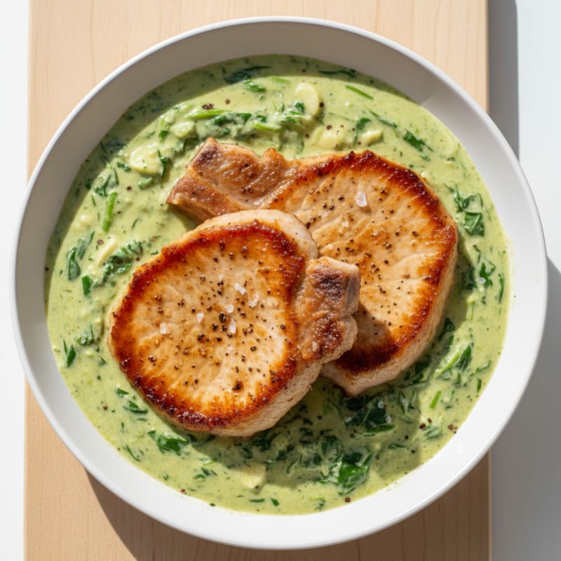Pan-Seared Pork Chops with Creamy Spinach