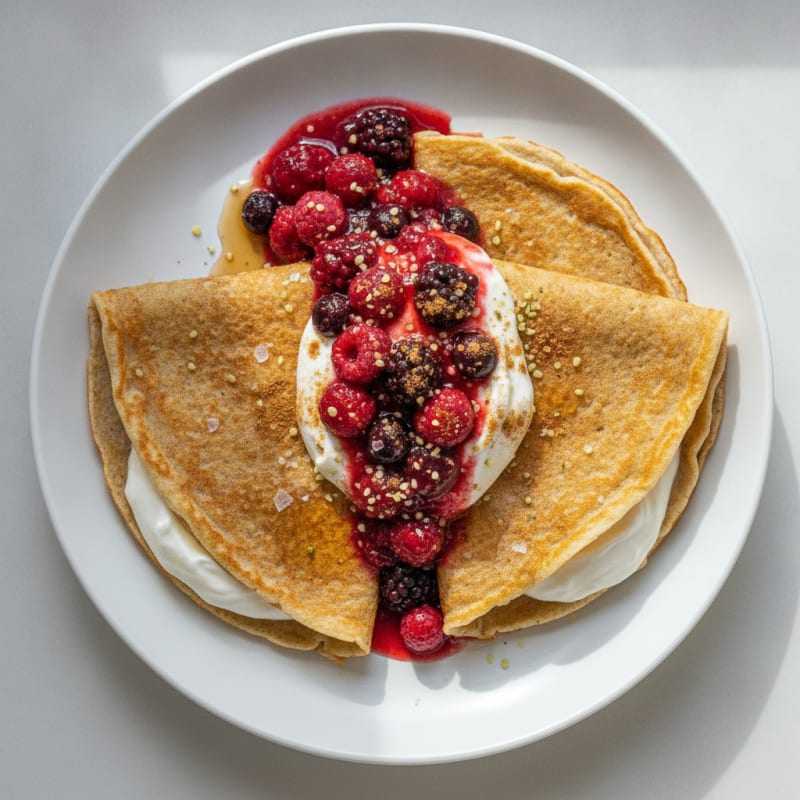 Fluffy Vegan Crêpes with Berry Compote