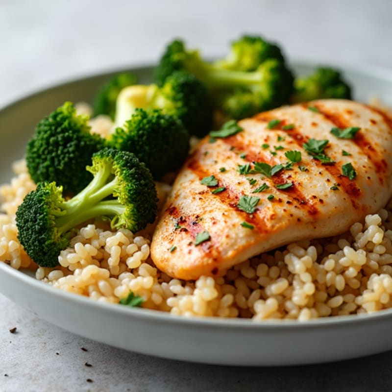 Grilled Chicken Breast with Brown Rice and Roasted Broccoli