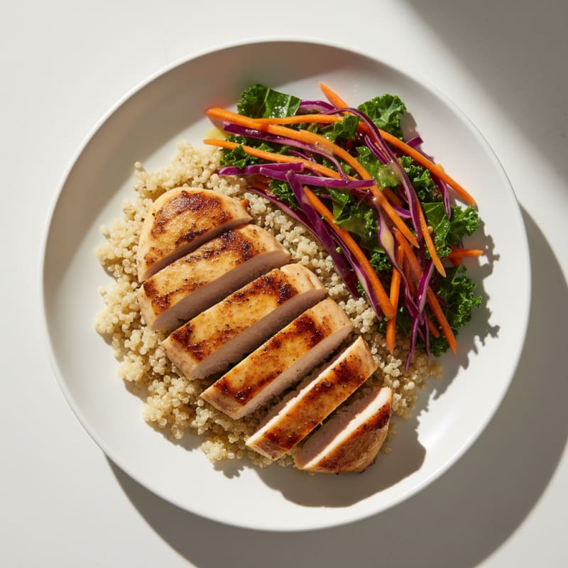 Grilled Chicken Breast with Quinoa and Rainbow Slaw