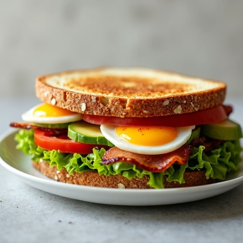 Avocado and Crispy Bacon Sandwich with Fresh Lettuce and Tomato