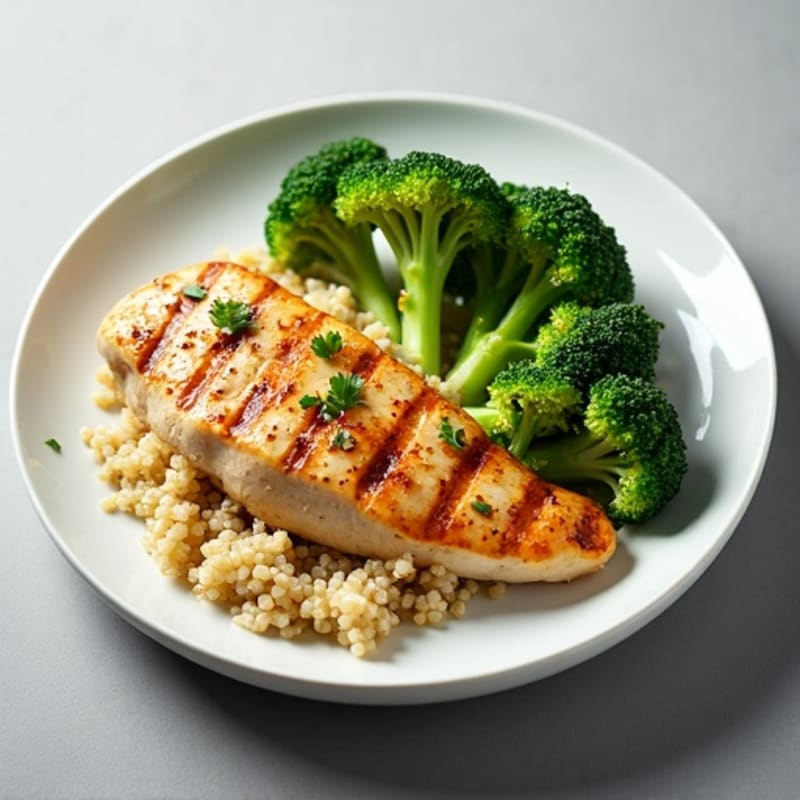 Grilled Chicken Breast with Steamed Broccoli and Quinoa