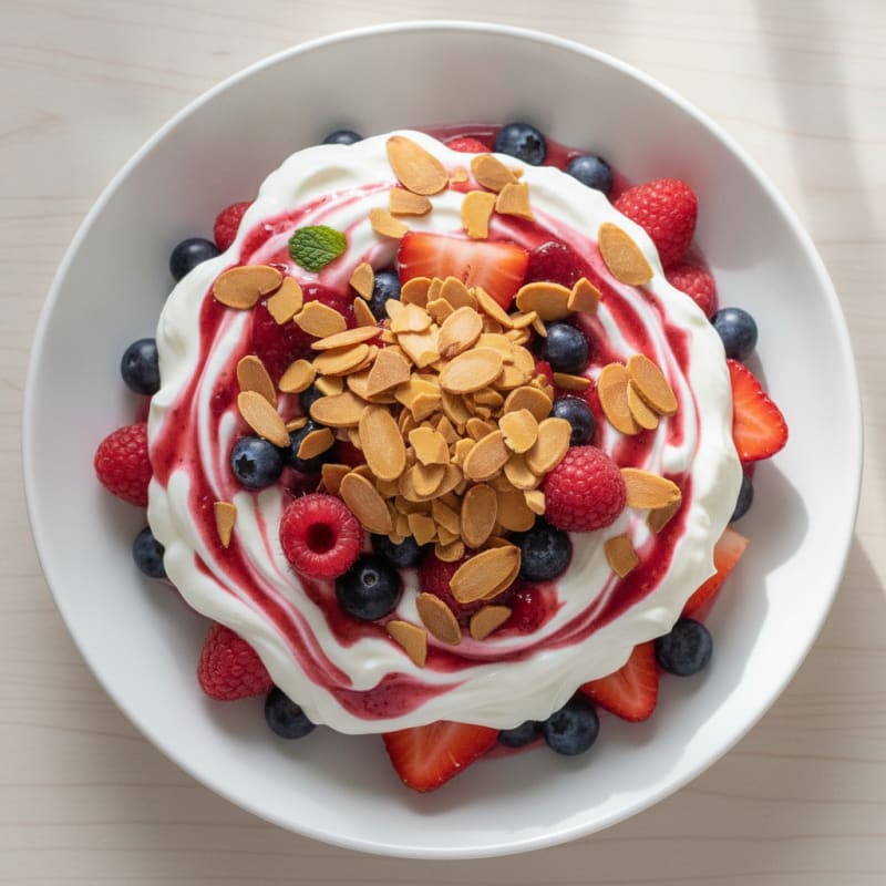 Greek Yogurt Protein Parfait with Mixed Berries and Almonds
