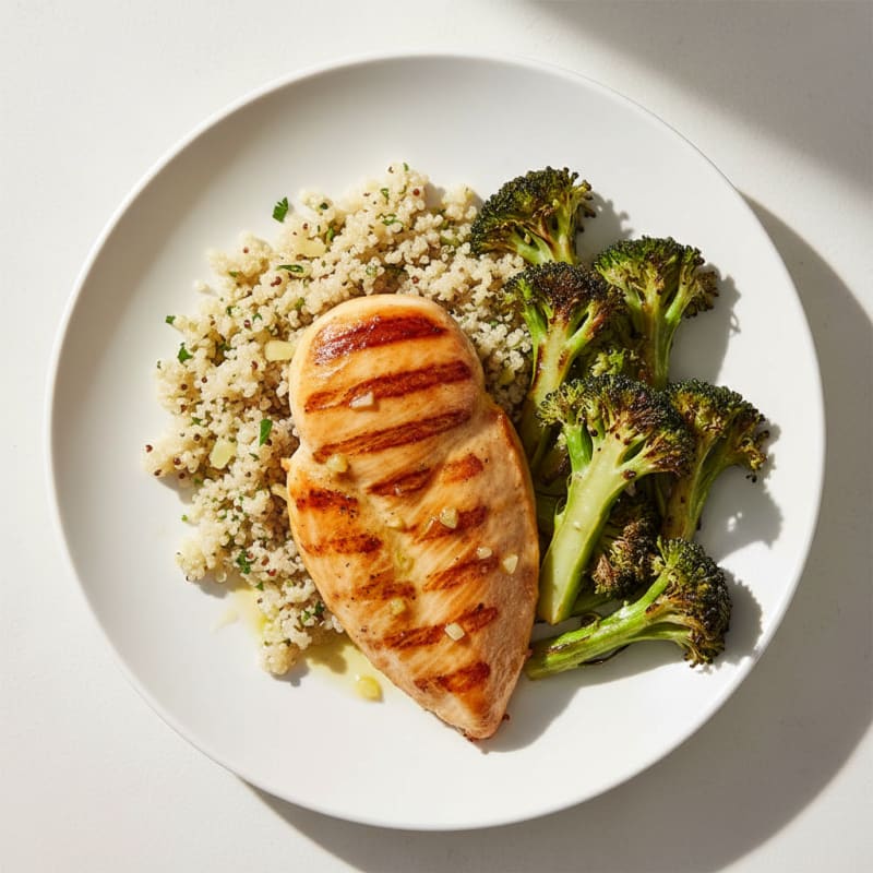 Grilled Chicken Breast with Quinoa and Roasted Broccoli