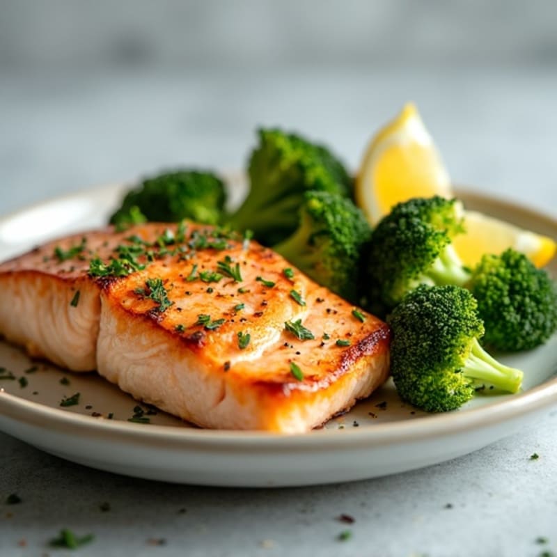 Seared Salmon with Roasted Broccoli and Lemon