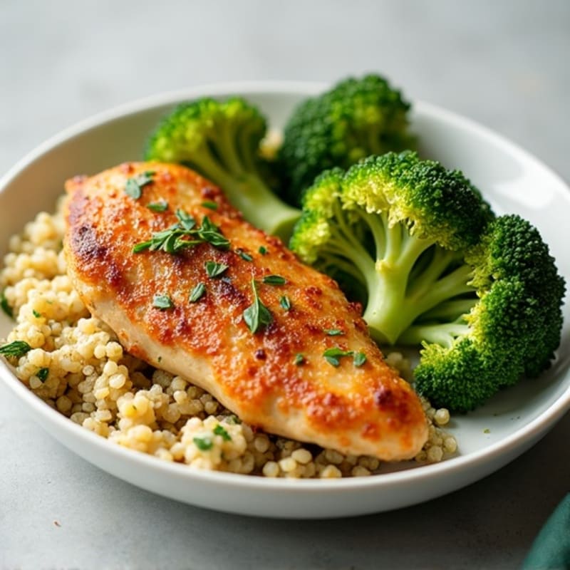 Crispy Lemon Herb Chicken with Roasted Broccoli and Quinoa
