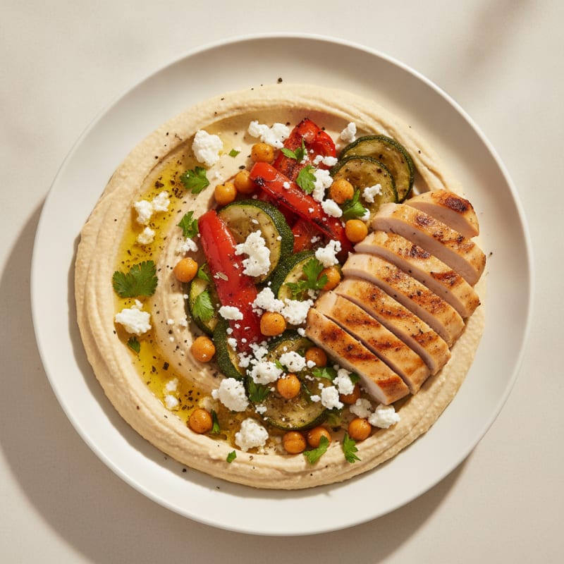 Hummus Platter with Roasted Vegetables and Feta