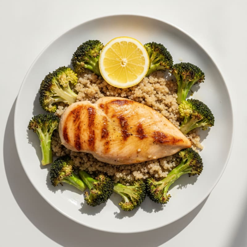Grilled Chicken Breast with Roasted Broccoli and Quinoa