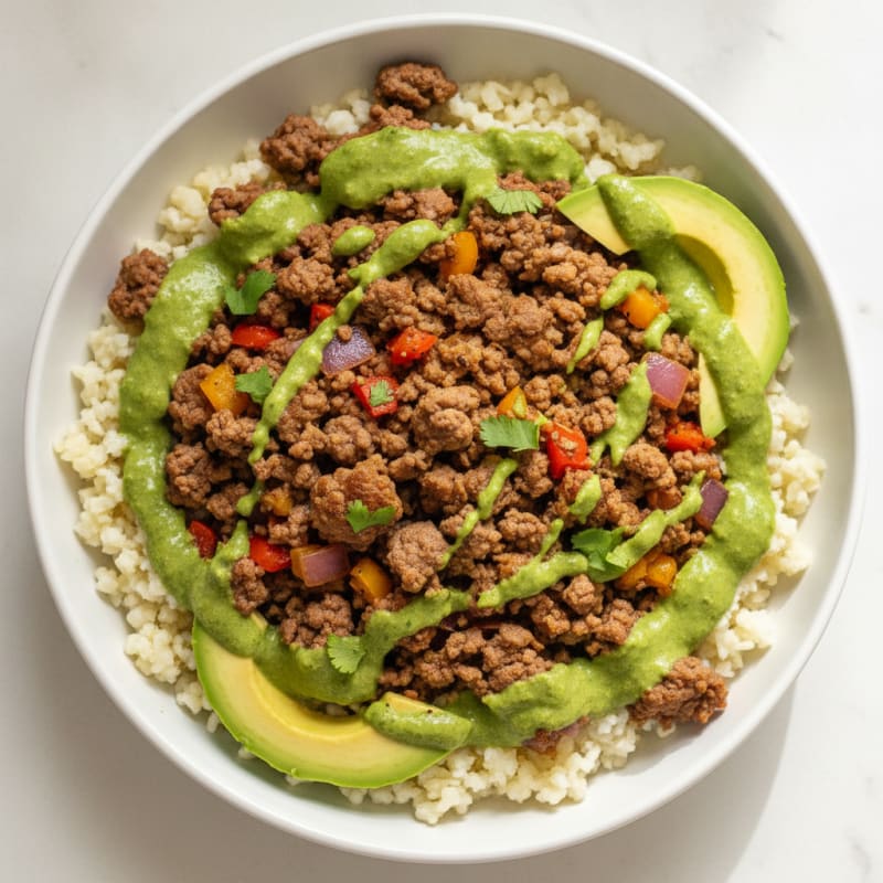 Lean Beef Taco Bowl with Green Sauce