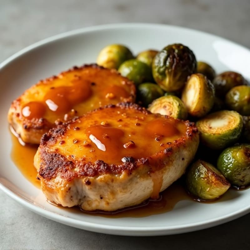 Tender Maple Glazed Chicken with Roasted Sweet Potatoes and Crispy Brussels Sprouts