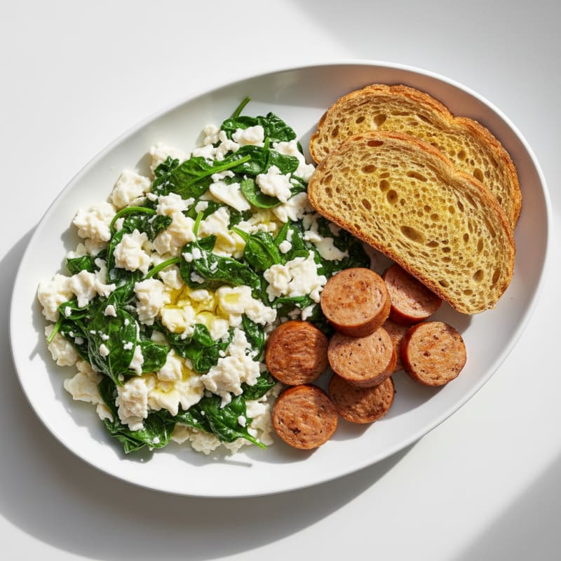Egg White and Spinach Scramble with Turkey Sausage