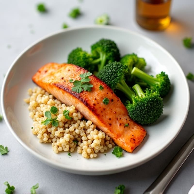 Seared Salmon with Steamed Broccoli and Quinoa