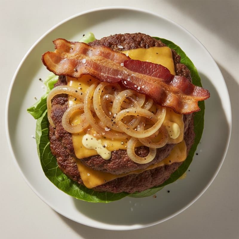 Double Bacon Cheeseburger with Caramelized Onions