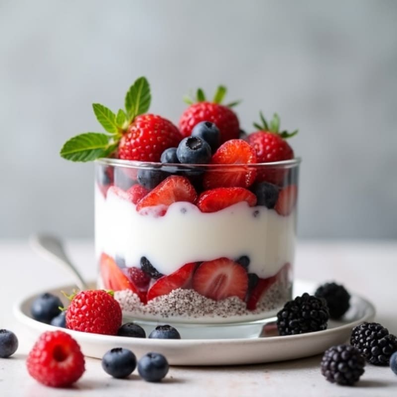 Greek Yogurt Protein Parfait with Chia Seeds and Mixed Berries