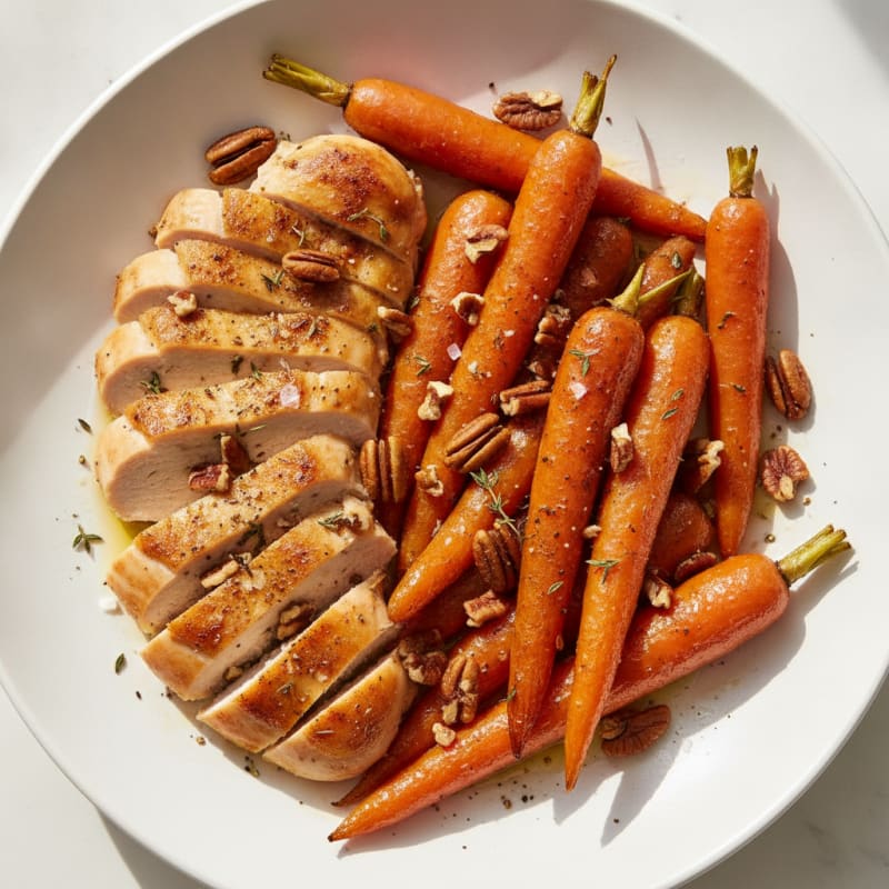 Maple-Glazed Roasted Carrots with Pecans and Chicken