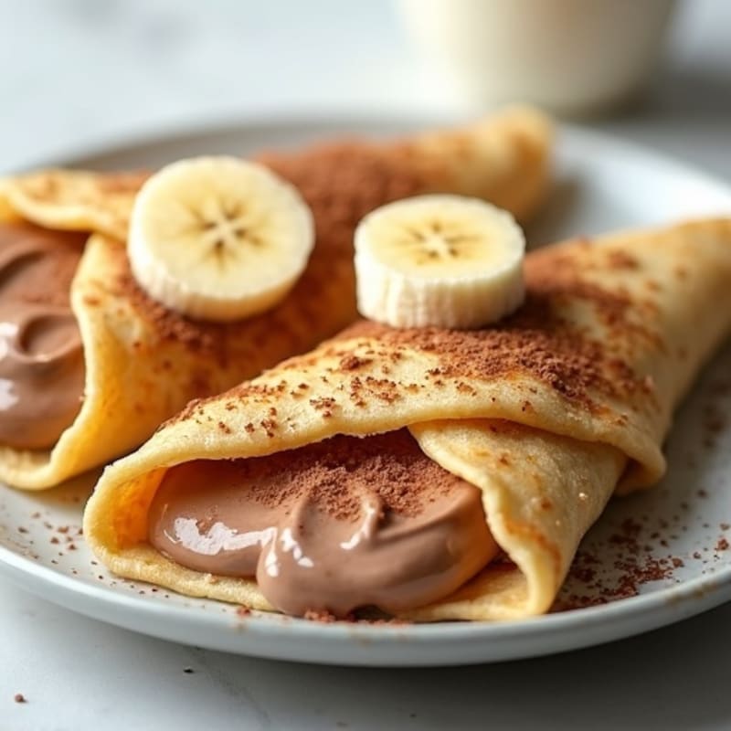 Creamy Banana Cacao-Hazelnut Stuffed Whole Grain Crepes