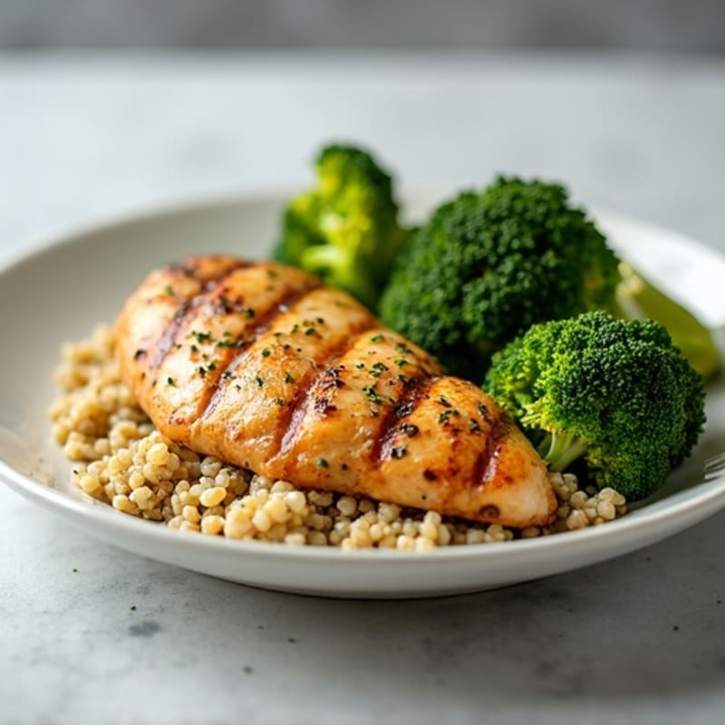 Grilled Chicken Breast with Quinoa and Roasted Broccoli