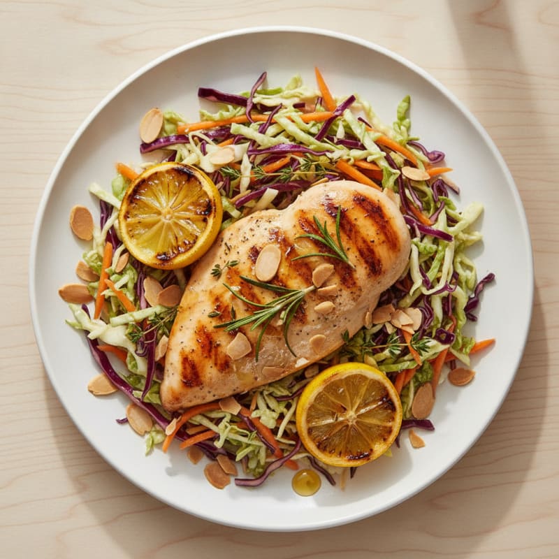 Grilled Chicken Breast with Crunchy Cabbage Slaw