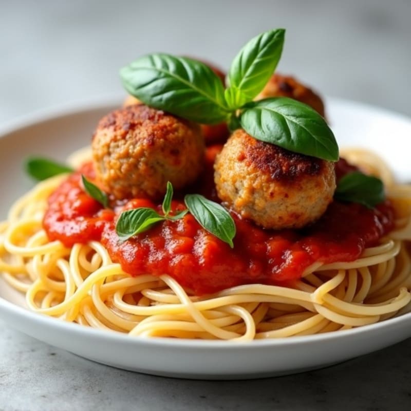 Lean Turkey Meatballs with Whole Wheat Spaghetti and Fresh Basil Marinara