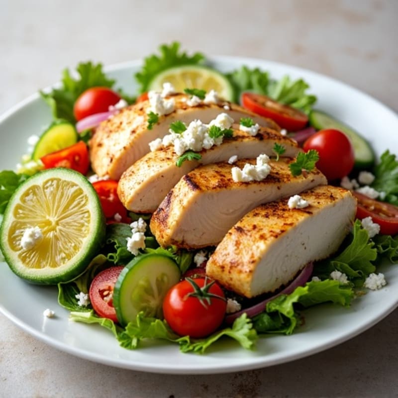 Crunchy Veggie and Grilled Chicken Salad with Feta