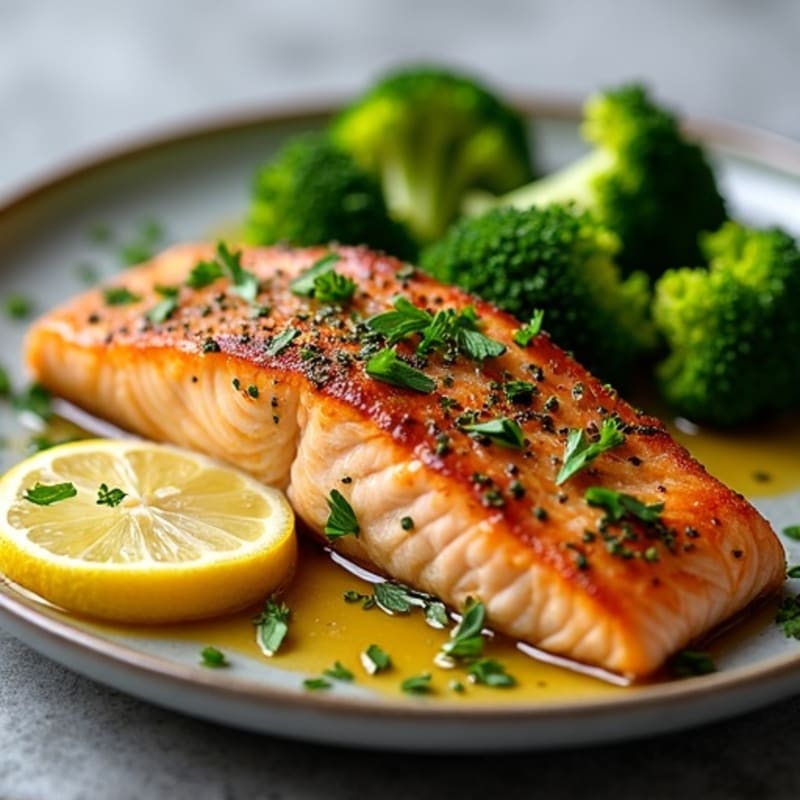 Herb-Crusted Pan-Seared Salmon with Garlic Roasted Broccoli