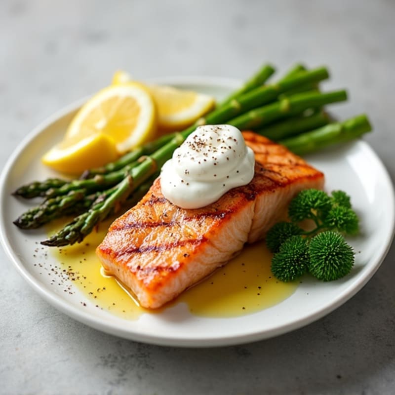 Grilled Salmon Fillet with Steamed Asparagus