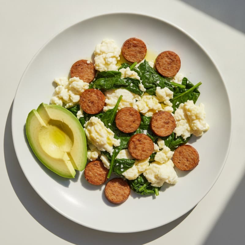 Egg White and Spinach Scramble with Turkey Sausage