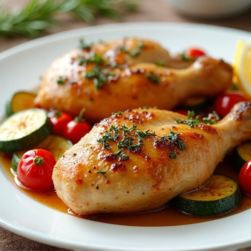 Crispy Lemon-Herb Roasted Chicken Thighs with Roasted Vegetables