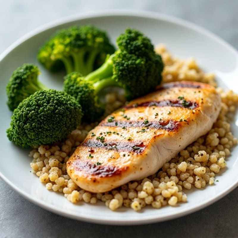 Grilled Chicken Breast with Quinoa and Roasted Broccoli