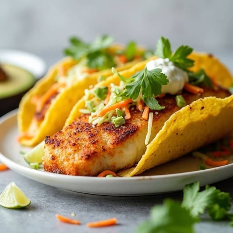 Crispy Baked Fish Tacos with Fresh Cabbage Slaw and Creamy Avocado Dressing