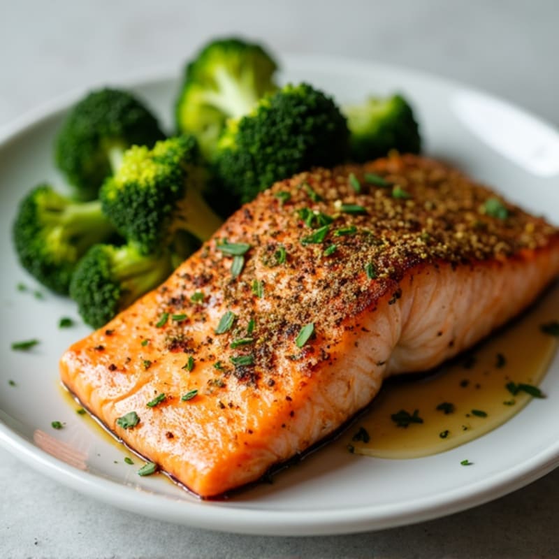 Herb-Crusted Pan Seared Salmon with Roasted Broccoli