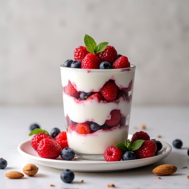 Greek Yogurt Protein Parfait with Mixed Berries and Almonds