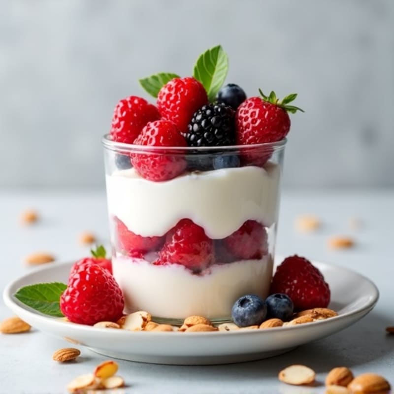 Greek Yogurt Protein Parfait with Mixed Berries and Almonds