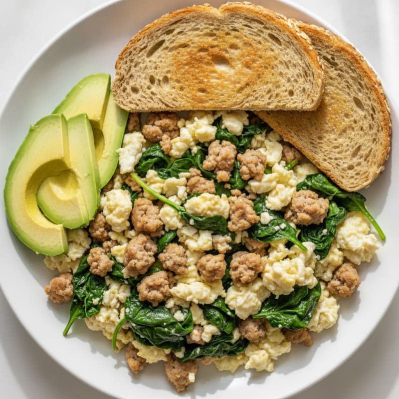 Egg White and Turkey Sausage Scramble with Spinach