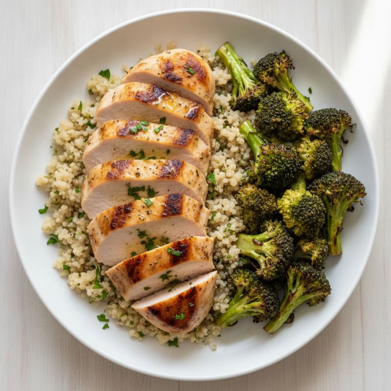 Grilled Turkey Breast with Quinoa and Roasted Broccoli