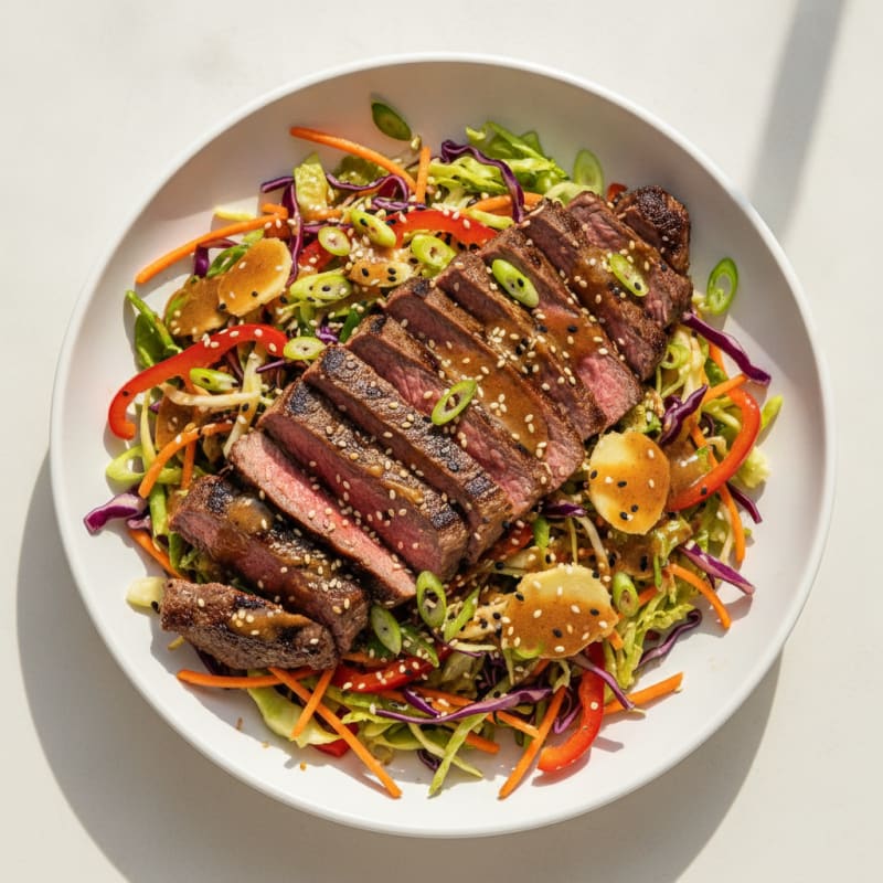 Grilled Beef and Crunchy Vegetable Salad with Sesame Dressing