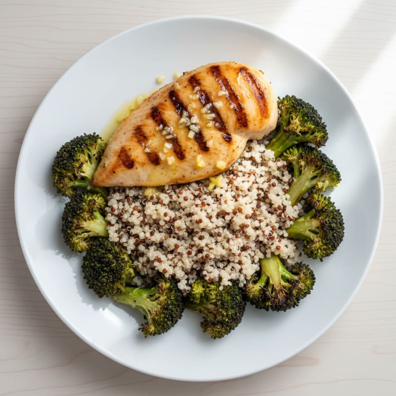 Grilled Chicken Breast with Quinoa and Roasted Broccoli