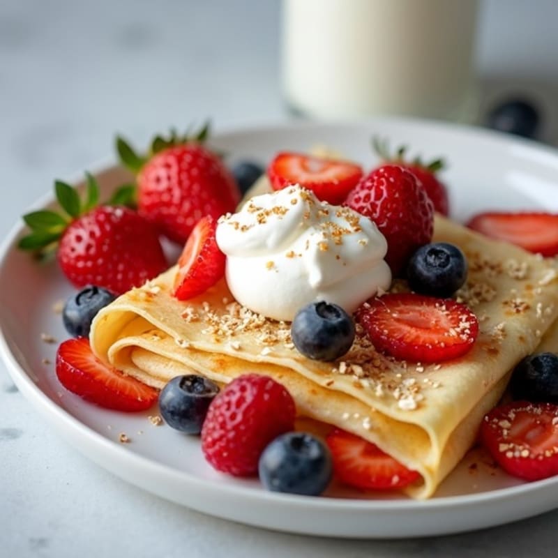 Fresh Berry Oat Flour Crepes with Whipped Coconut Cream