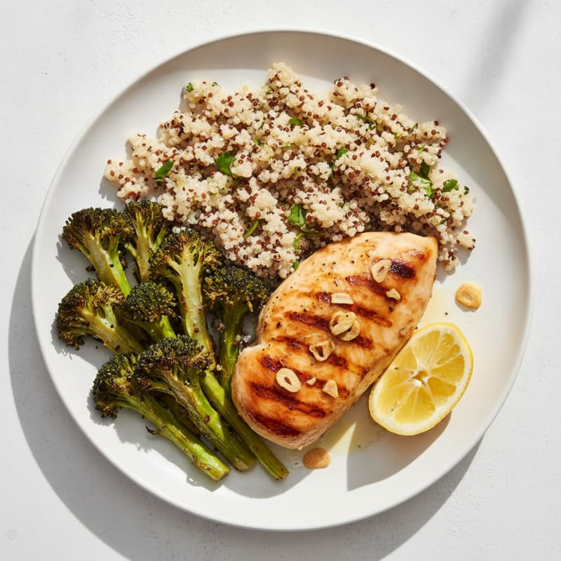 Grilled Chicken Breast with Quinoa and Roasted Broccoli