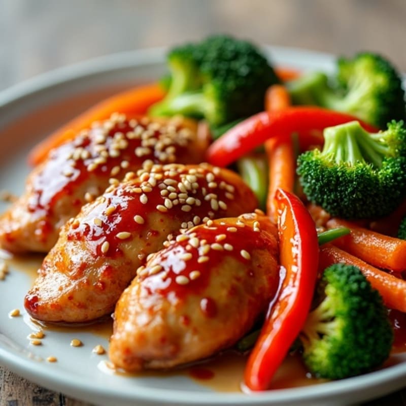 Gochujang Glazed Chicken with Sesame Vegetables